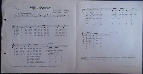 Thera Coppens, Hans Peters Jr. : Vijf Kabouters / Hoeveel Tenen? (7",45 RPM,Stereo)