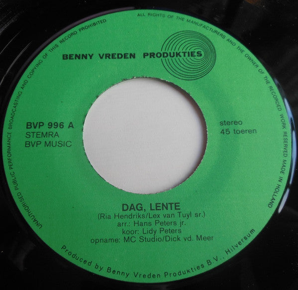 Ria Hendriks, Lex van Tuyl Sr. : Dag, Lente / Het Lentebeest (7",45 RPM,Stereo)