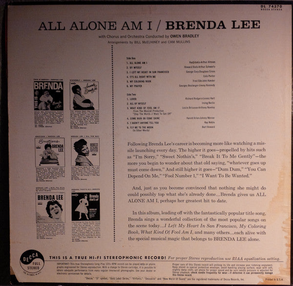 Brenda Lee : All Alone Am I (LP,Stereo)