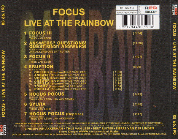 Focus (2) : At The Rainbow (Album,Reissue)