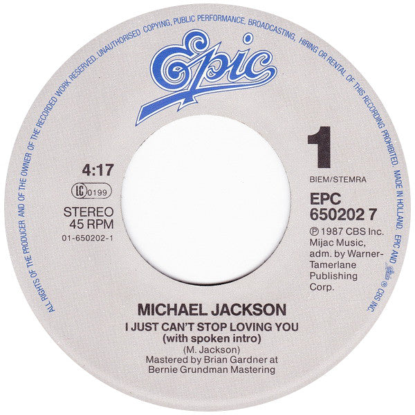 Michael Jackson : I Just Can't Stop Loving You (7",45 RPM,Single)
