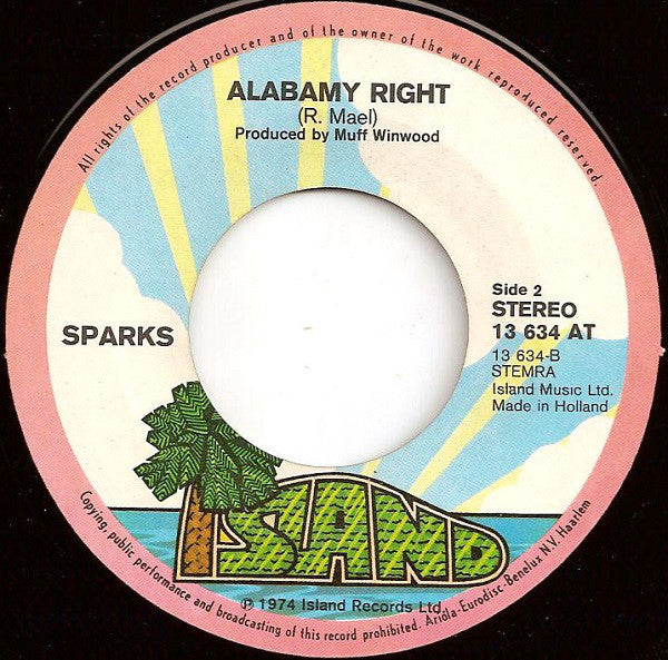 Sparks : Never Turn Your Back On Mother Earth (7",Single,45 RPM)
