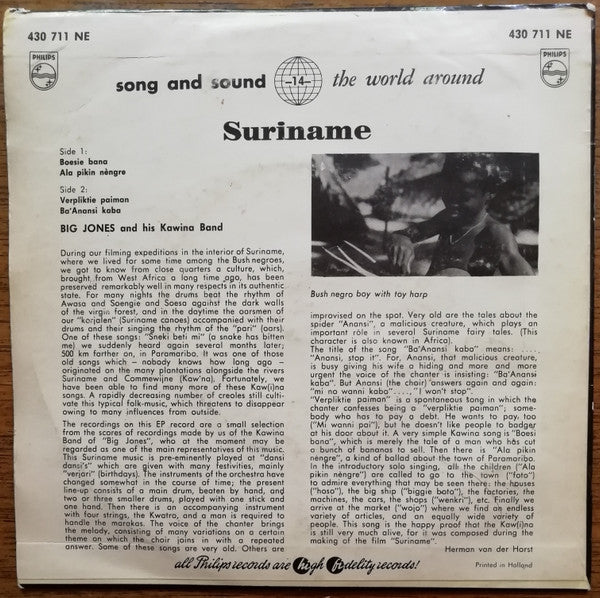 Big Jones & His Kawina Band : Suriname (7",Mono,EP,45 RPM)