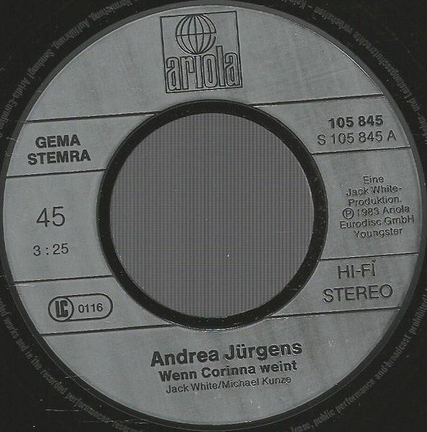 Andrea Jürgens : Wenn Corinna Weint (7",45 RPM,Single,Stereo)