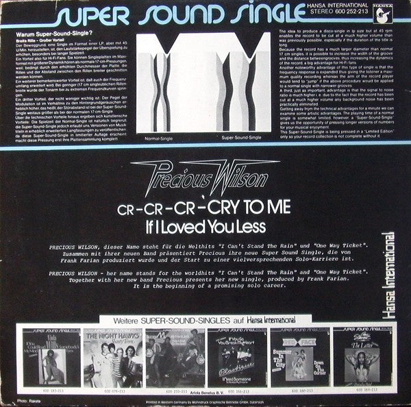 Precious Wilson : Cr-Cr-Cr-Cry To Me (12",Single,45 RPM)