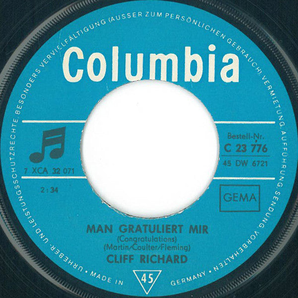 Cliff Richard : Man Gratuliert Mir (Congratulations) (7",45 RPM,Single)