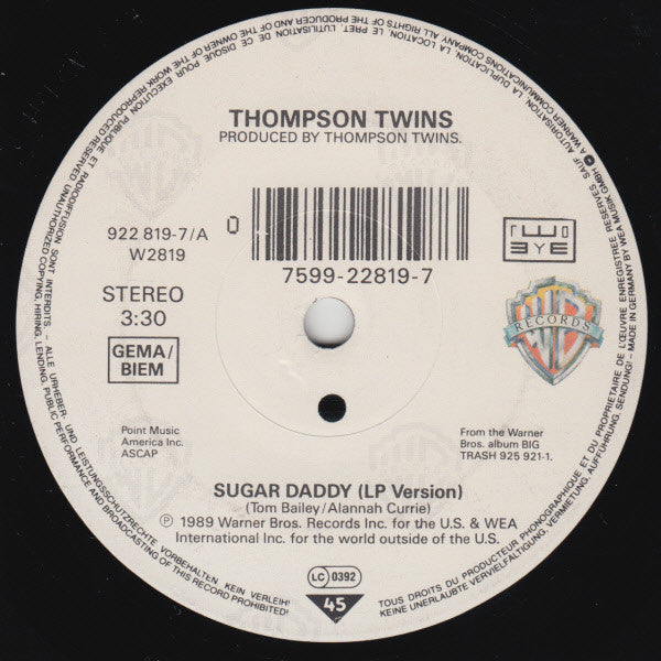 Thompson Twins : Sugar Daddy (7",45 RPM,Single,Stereo)