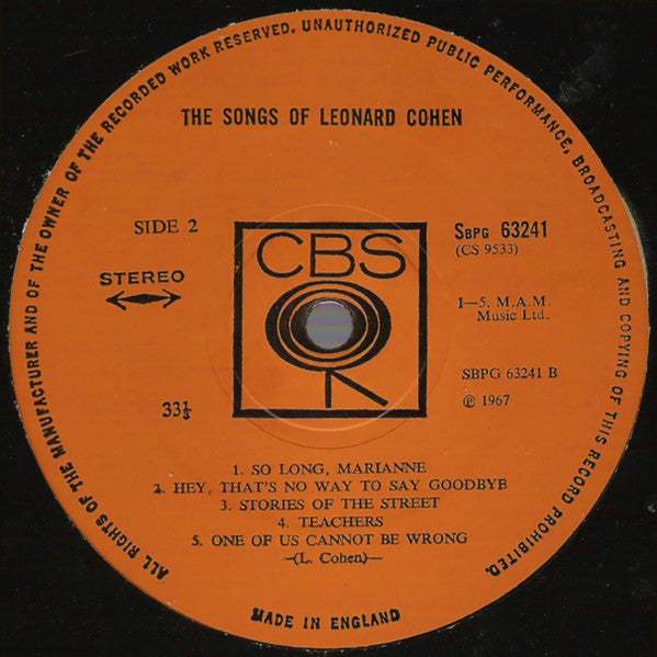Leonard Cohen : Songs Of Leonard Cohen (LP,Album,Reissue,Repress,Stereo)