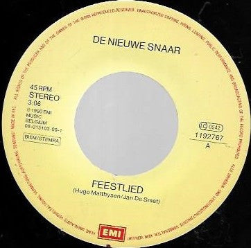 De Nieuwe Snaar & De Ritme Kings : Feestlied (7",45 RPM,Single)