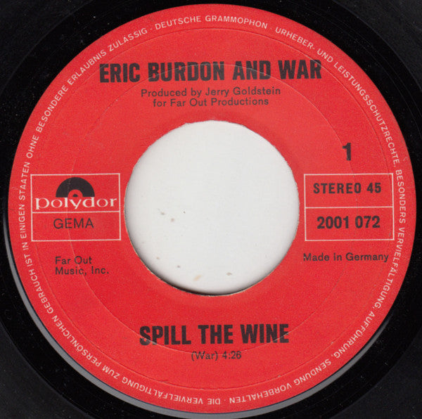 Eric Burdon & War : Spill The Wine (7",45 RPM,Single,Stereo)