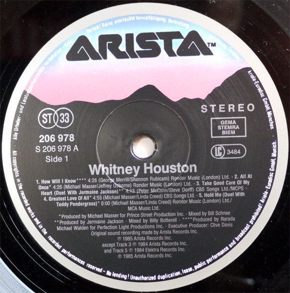 Whitney Houston : Whitney Houston (LP,Album,Stereo)