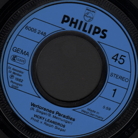 Vicky Leandros : Verlorenes Paradies (7",45 RPM,Single,Stereo)