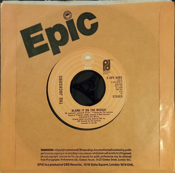 Jacksons, The : Blame It On The Boogie (7",45 RPM,Single,Stereo)