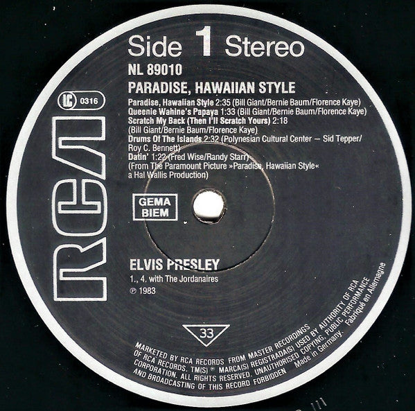 Elvis Presley : Paradise, Hawaiian Style (LP, Album, RE)