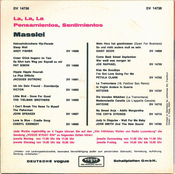 Massiel : La, La, La (7",Single,45 RPM)