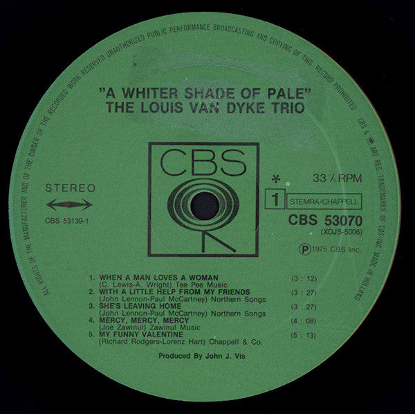 Louis Van Dyke Trio : A Whiter Shade Of Pale (LP,Album,Reissue)