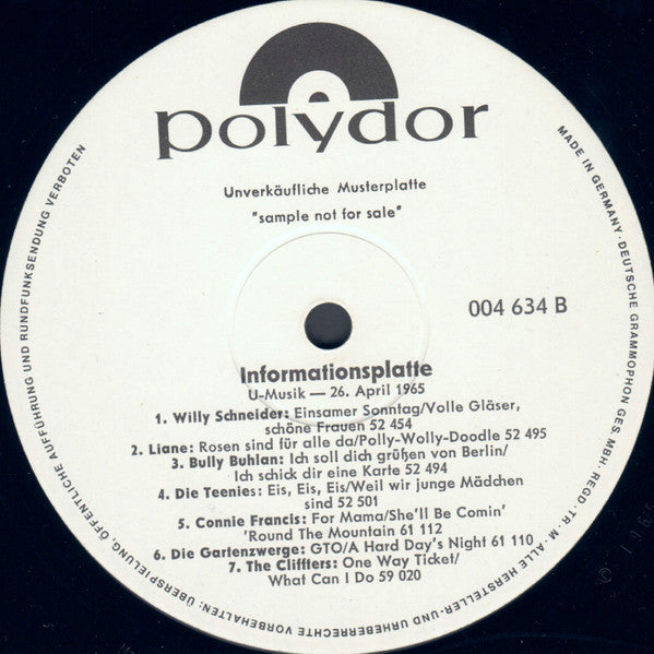 Various : Informationsplatte U-Musik - 26.April 1965 (LP,Promo)