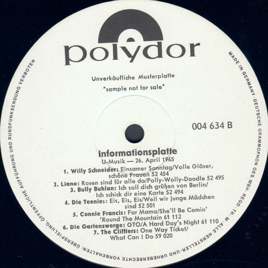 Various : Informationsplatte U-Musik - 26.April 1965 (LP,Promo)