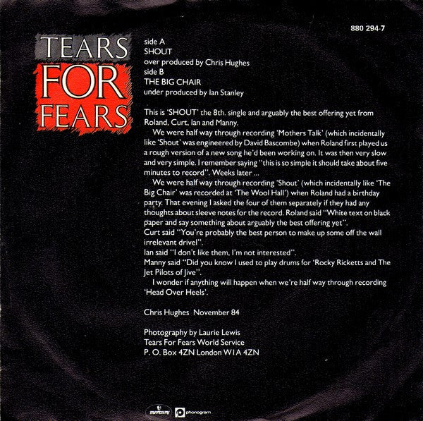 Tears For Fears : Shout (7",45 RPM,EP,Single)