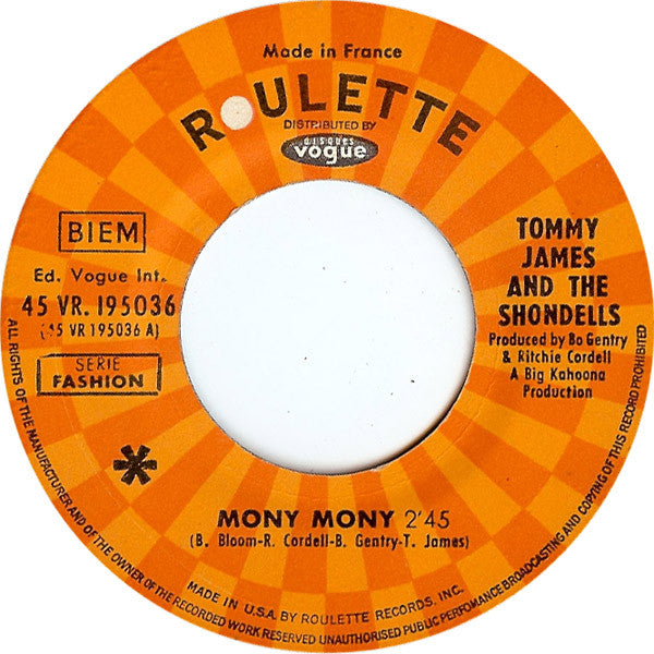 Tommy James & The Shondells : Mony Mony (7",45 RPM,Single)