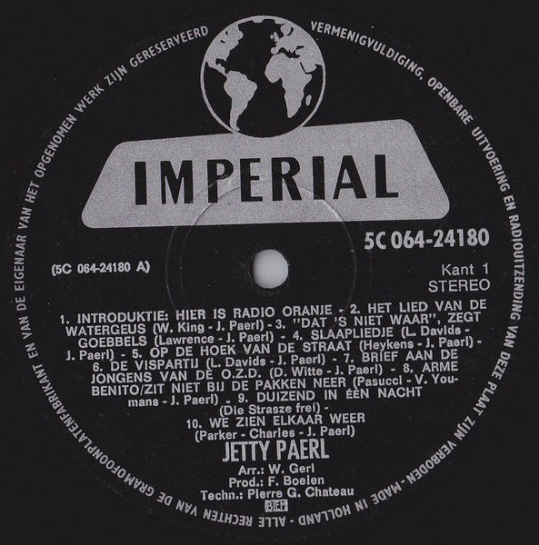 Jetty Paerl : Jetje Van Radio Oranje (LP,Album,Stereo)