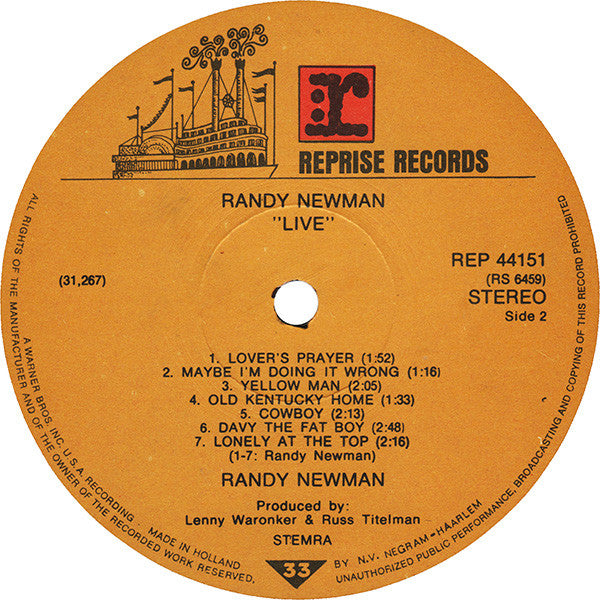 Randy Newman : Live (LP,Album,Reissue)