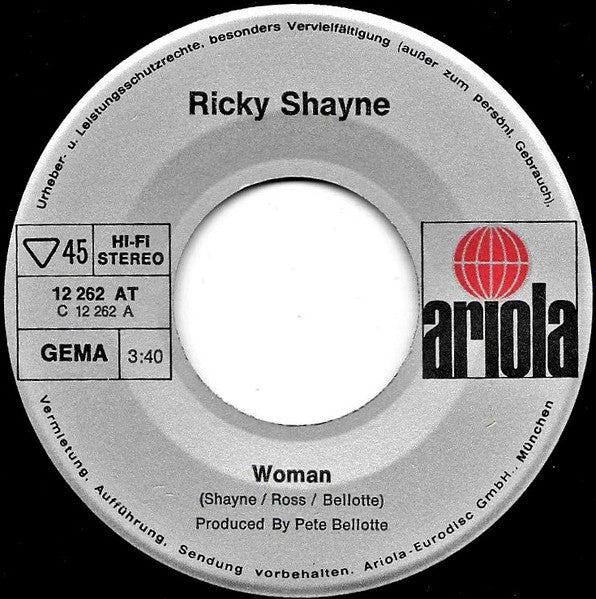 Ricky Shayne : Woman (7",45 RPM,Single,Stereo)