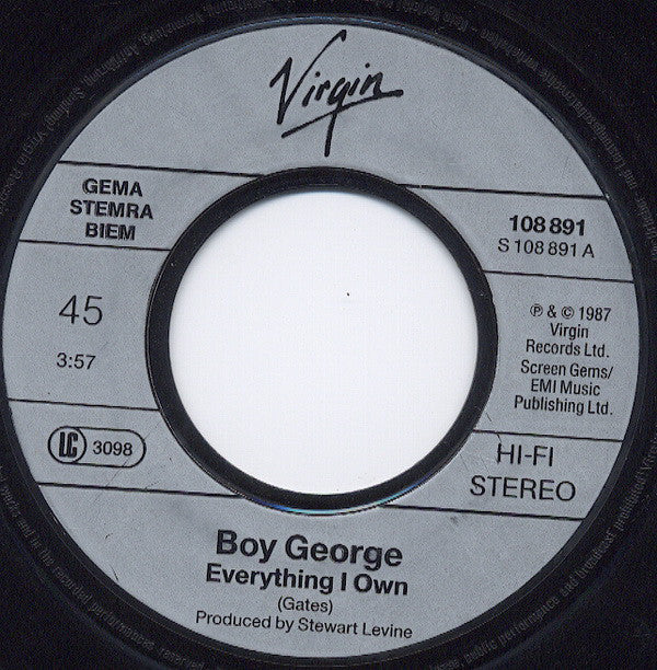 Boy George : Everything I Own (7",45 RPM,Single,Stereo)