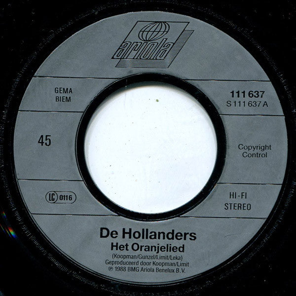 De Hollanders : Het Oranje Lied (7",45 RPM,Single)