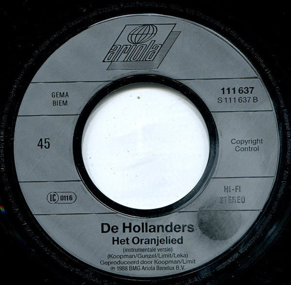 De Hollanders : Het Oranje Lied (7",45 RPM,Single)