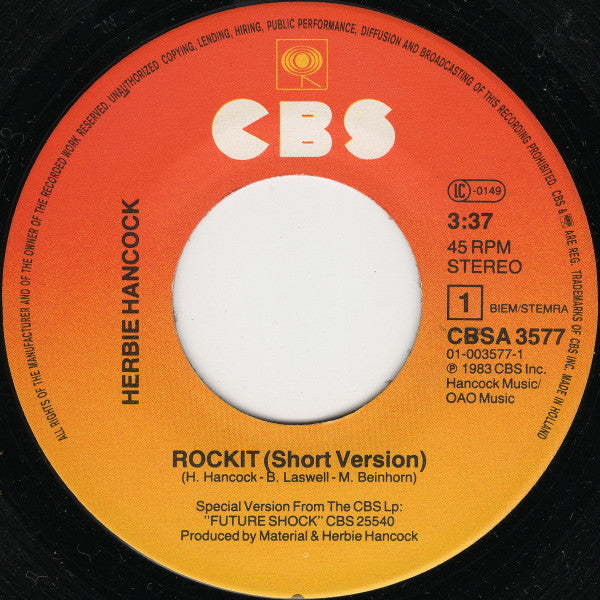 Herbie Hancock : Rockit (7",45 RPM,Single,Stereo)