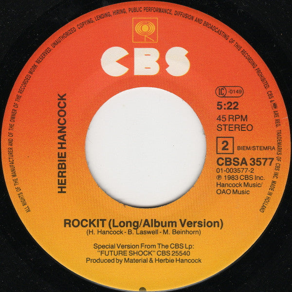 Herbie Hancock : Rockit (7",45 RPM,Single,Stereo)
