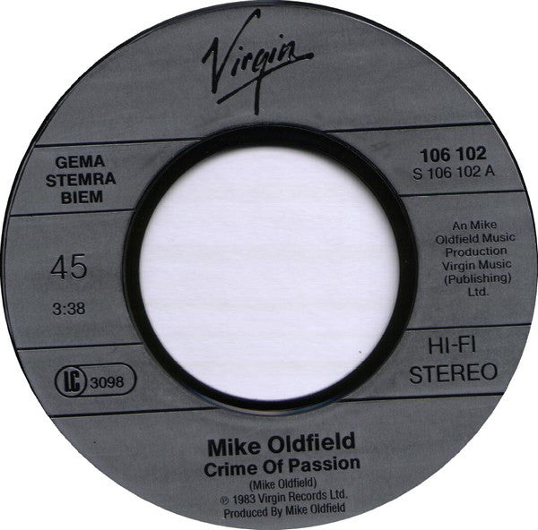 Mike Oldfield : Crime Of Passion (7",45 RPM,Single,Stereo)