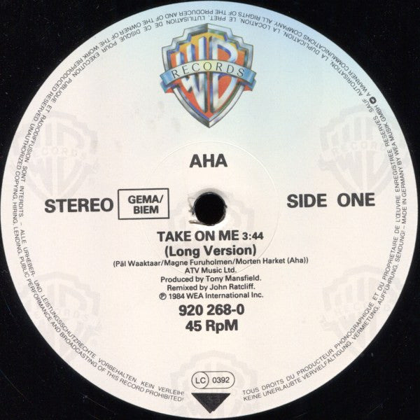 a-ha : Take On Me (Long Version) (12",45 RPM)