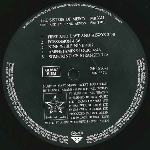 Sisters Of Mercy, The : First And Last And Always (LP,Album)