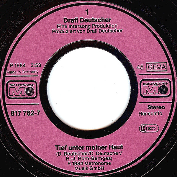 Drafi Deutscher : Tief Unter Meiner Haut (7",Single,45 RPM)