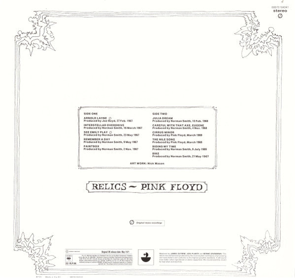 Pink Floyd : Relics (LP,Compilation,Reissue,Remastered,Stereo,Mono)