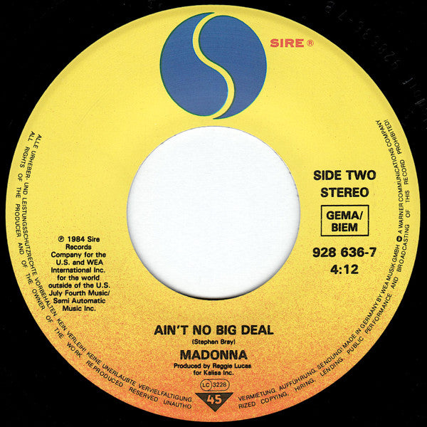 Madonna : Papa Don't Preach (7",45 RPM,Single,Stereo)