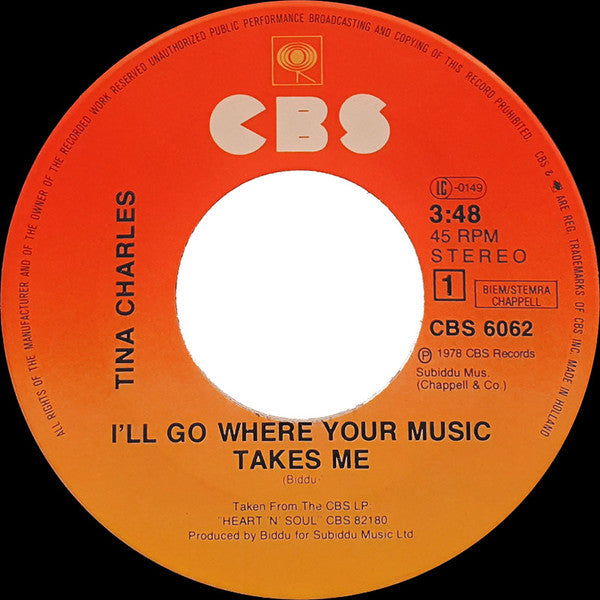 Tina Charles : I'll Go Where Your Music Takes Me (7",45 RPM,Single,Stereo)