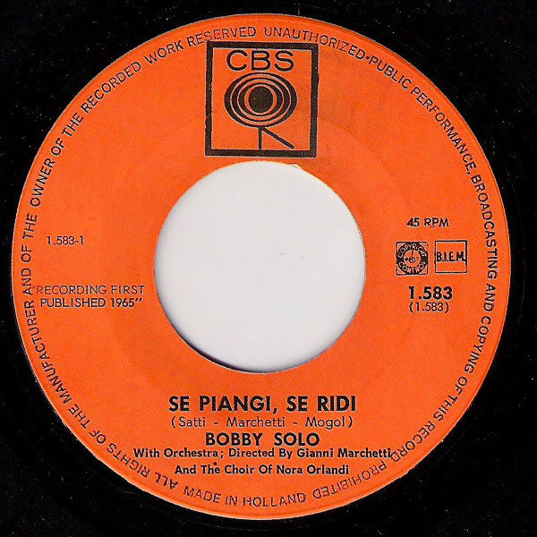 Bobby Solo : Se Piangi, Se Ridi (7",45 RPM)