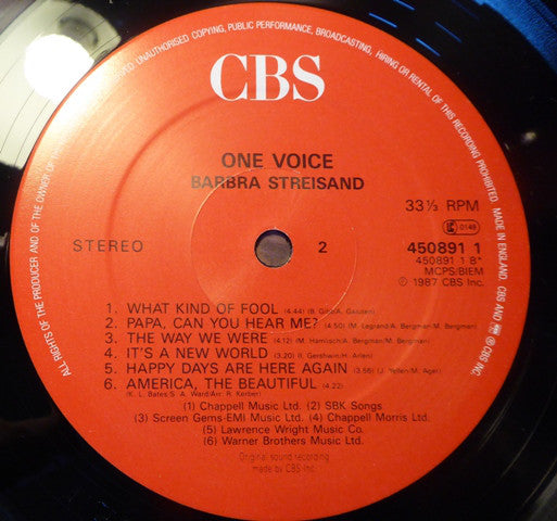 Barbra Streisand : One Voice (LP,Album)