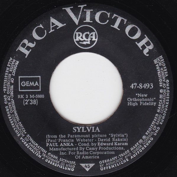 Paul Anka : Sylvia / Behind My Smile (7",45 RPM,Single)