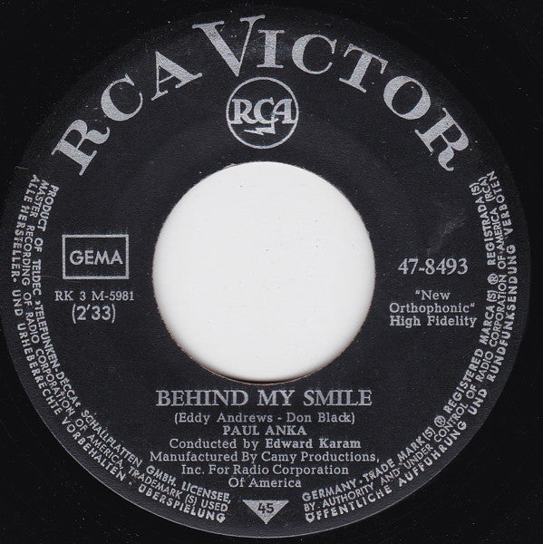 Paul Anka : Sylvia / Behind My Smile (7",45 RPM,Single)