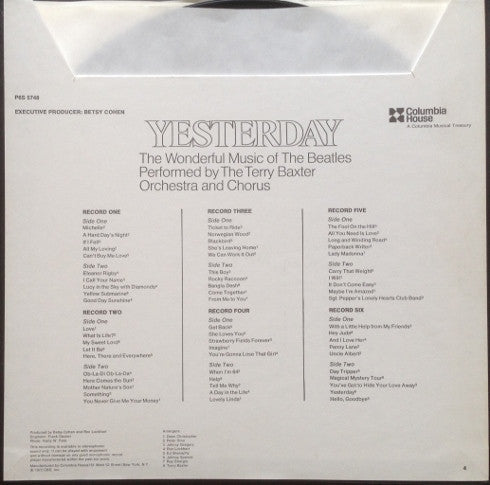Terry Baxter His Orchestra & Chorus : Yesterday - The Wonderful Music Of The Beatles Performed By The Terry Baxter Orchestra And Chorus (LP)