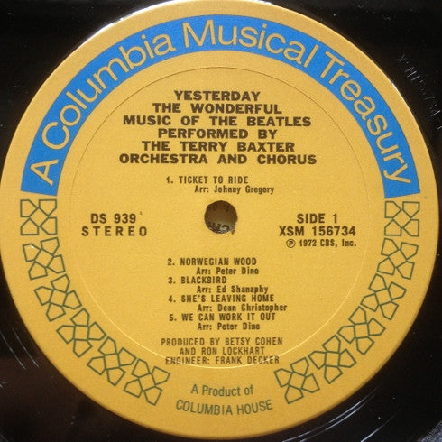 Terry Baxter His Orchestra & Chorus : Yesterday - The Wonderful Music Of The Beatles Performed By The Terry Baxter Orchestra And Chorus (LP)