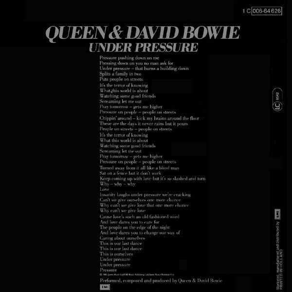 Queen & David Bowie : Under Pressure (7",45 RPM,Single,Stereo)