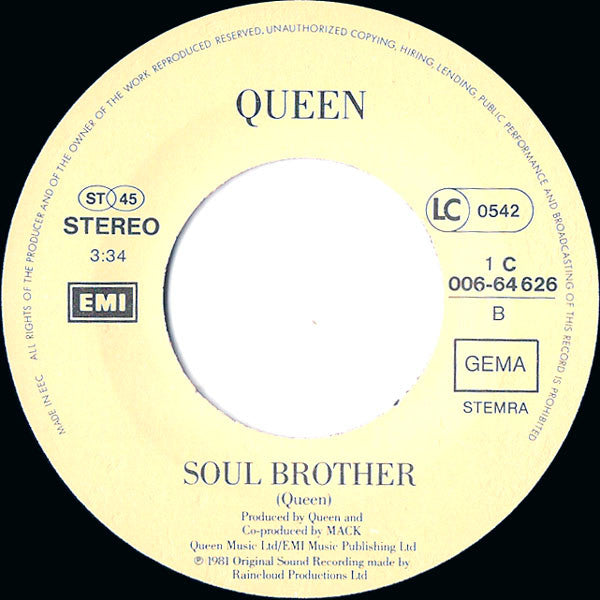 Queen & David Bowie : Under Pressure (7",45 RPM,Single,Stereo)