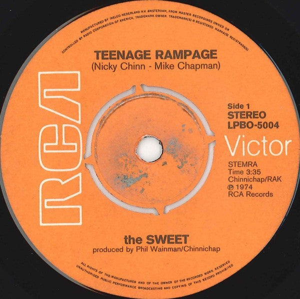 Sweet, The : Teenage Rampage (7",45 RPM,Single,Stereo)