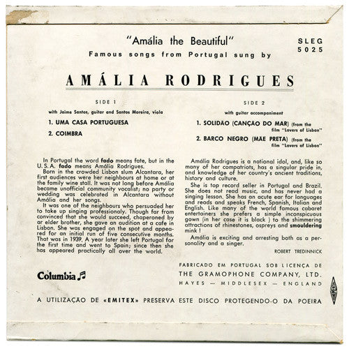 Amália Rodrigues : Amália The Beautiful (Famous Songs From Portugal) (7",45 RPM,EP)