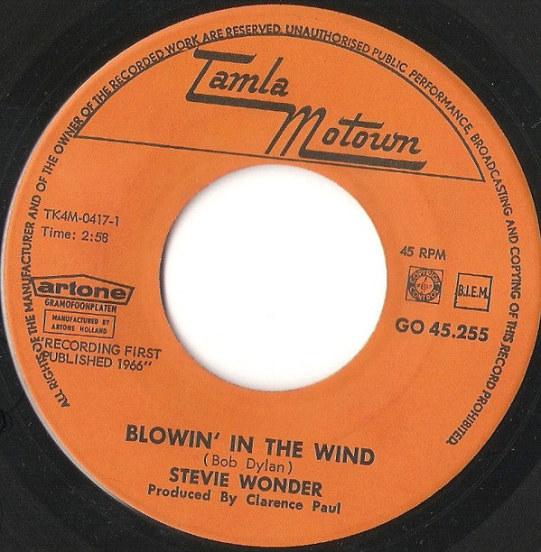 Stevie Wonder : Blowin' In The Wind  (7",45 RPM,Single)